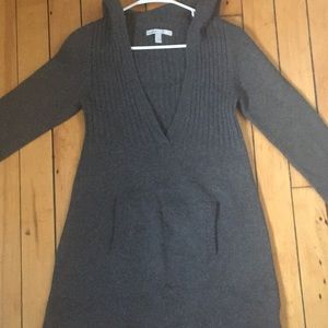Gray Hooded Sweater Dress